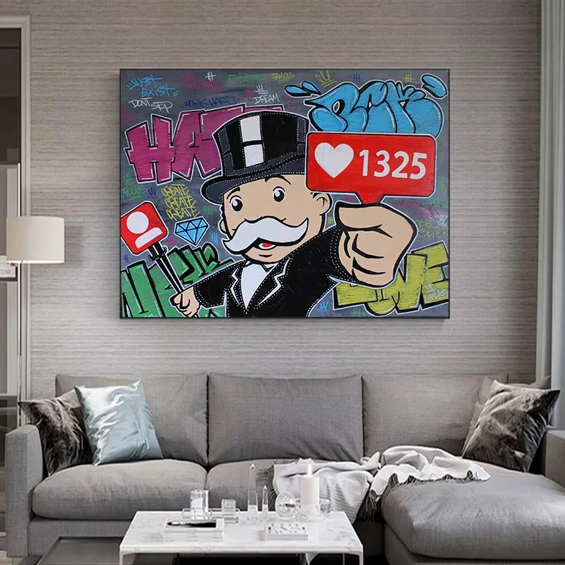 Graffiti Alec Monopolyingly Canvas Prints Picture Modular Paintings for Living Room Poster on The Wall Home Decor - view 2