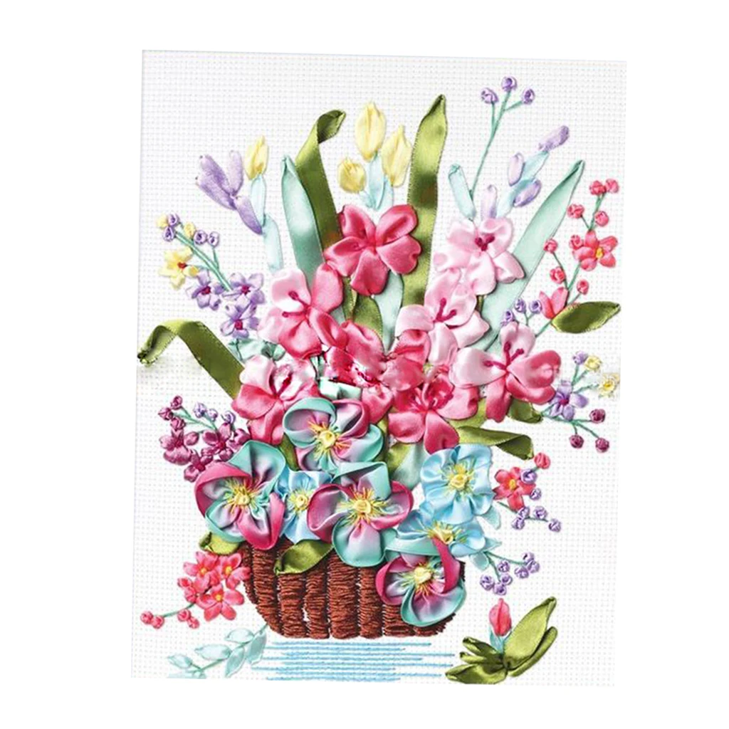 3D Silk Ribbon Embroidery Kit Spring Flower Handwork Craft for Beginners