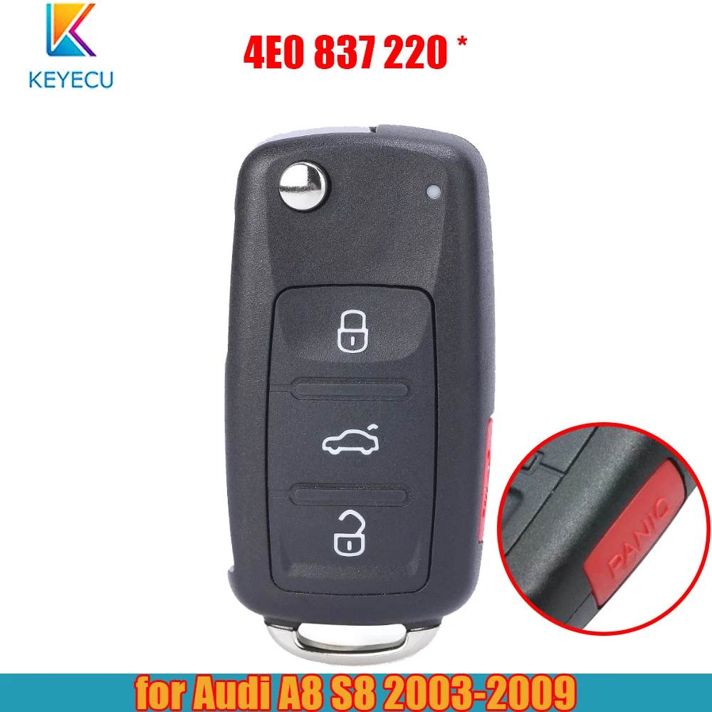 

Keyecu 4E0 837 220 B D E L M N J Flip Remote Key Fob ASK 315/433Mhz 46 Chip for Audi A8 S8 2003 2004 2005 2006 2007 2008 2009