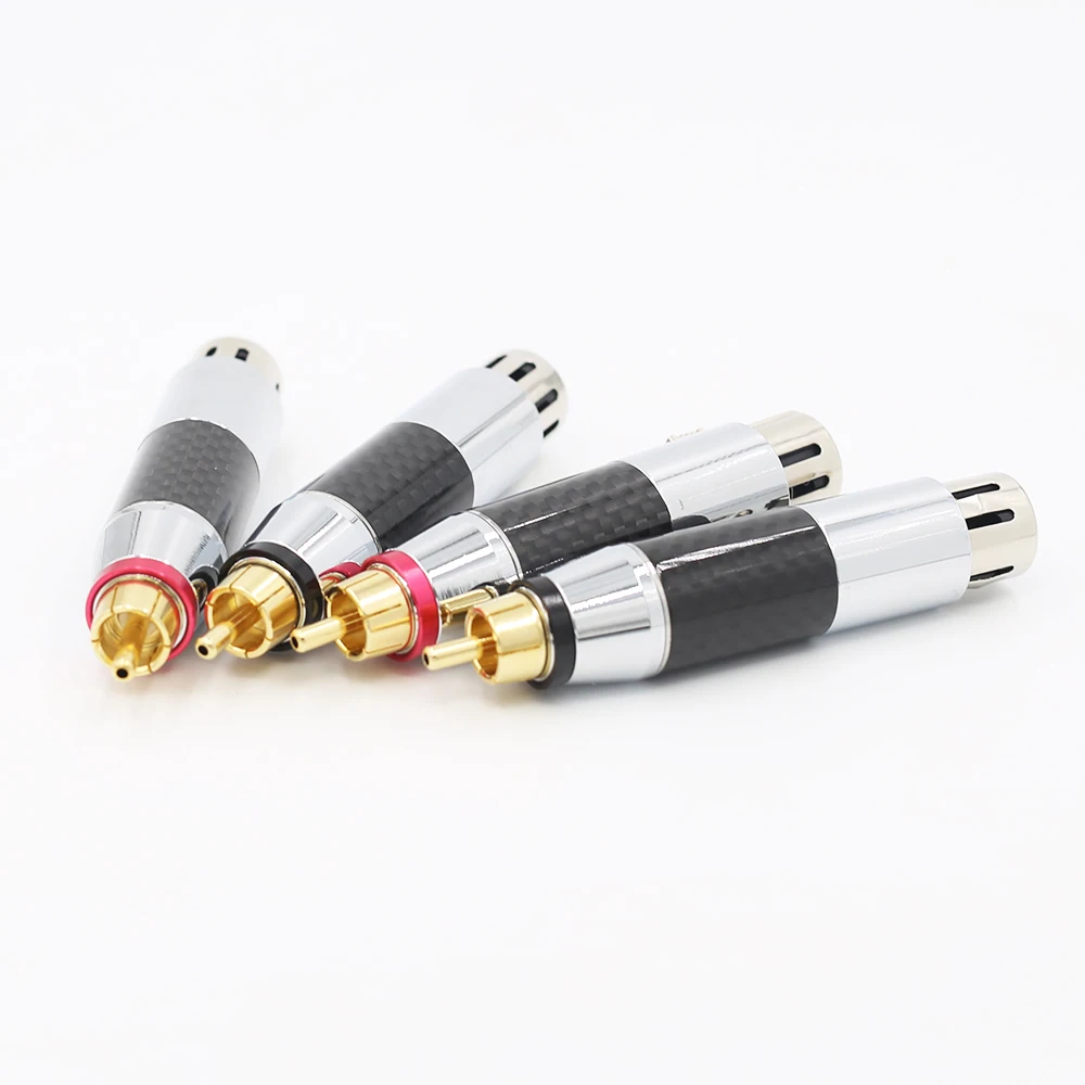 2 pezzi in fibra di carbonio XLR maschio XLR femmina a RCA maschio adattatore presa cavo bilanciato oro Phono