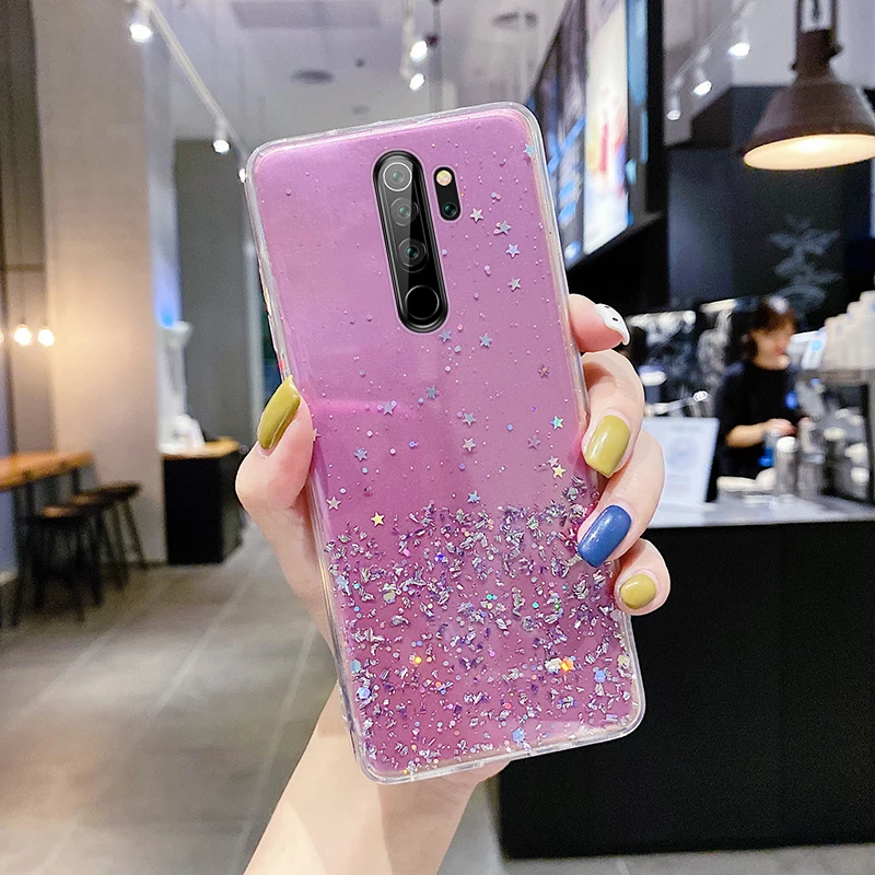 Ultra-thin Cute Bling Glitter Silicone Phone Case For Xiaomi Redmi Note 13 12 11 10 9 S 8 Mi 14 T Pro Luxury Stars Sequins Cover