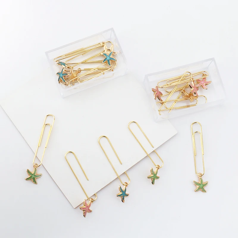 TUTU 5Pcs/box Beautiful starfish Bookmark Planner Paper Clip Metal Material Bookmarks for Book Stationery School Office H0336