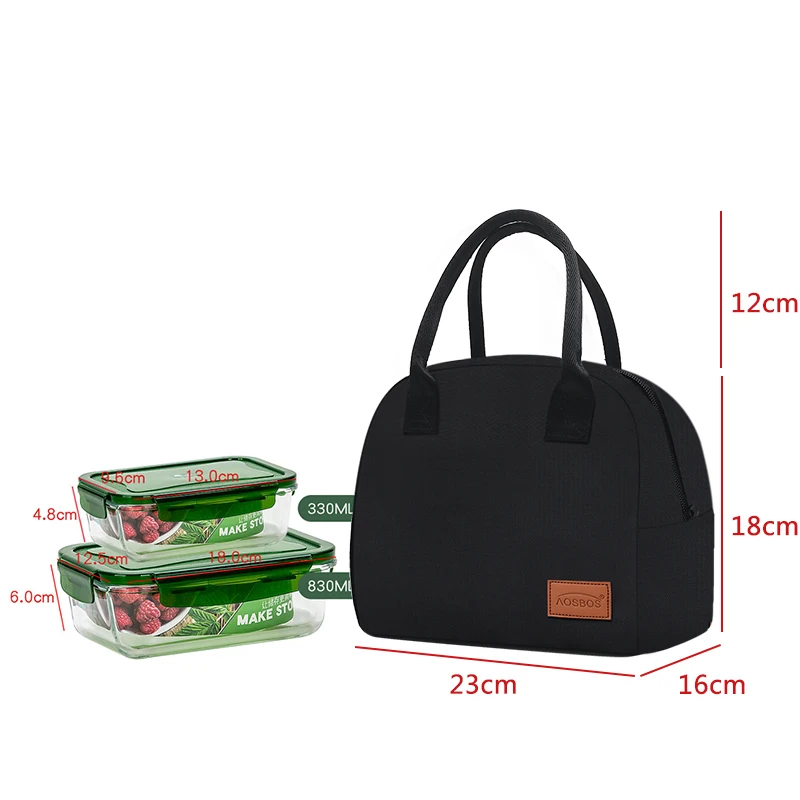 Aosbos Canvas Portable Cooler Lunch Bag Thermal Insulated Solid Food Bags Fashion Food Picnic Lunch Box Bag for Men Women Kids