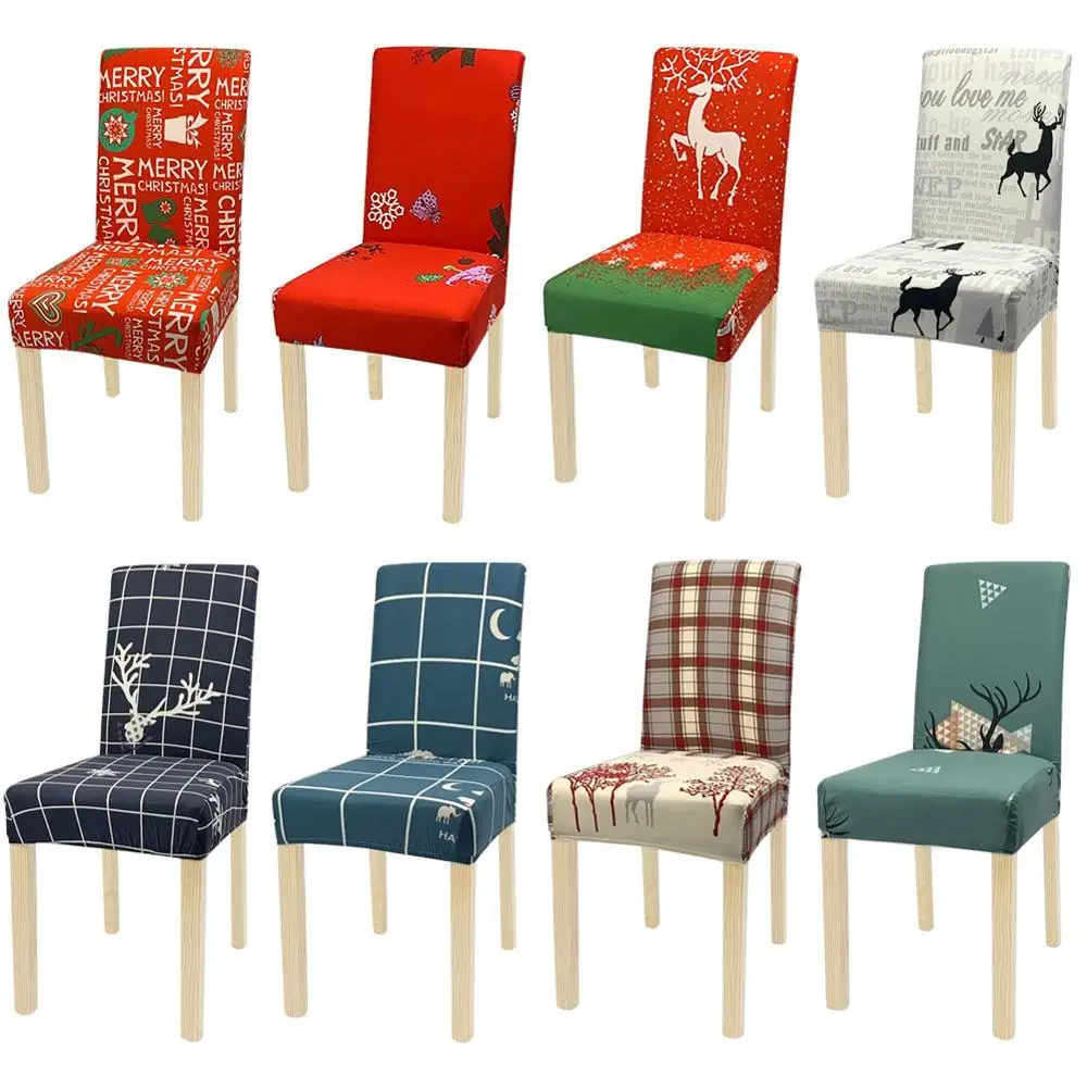 Meijuner Christmas Chair Cover Print Stretch Removable Chair Seat Cover Spandex Protector Slipcovers Chair Covers For Party