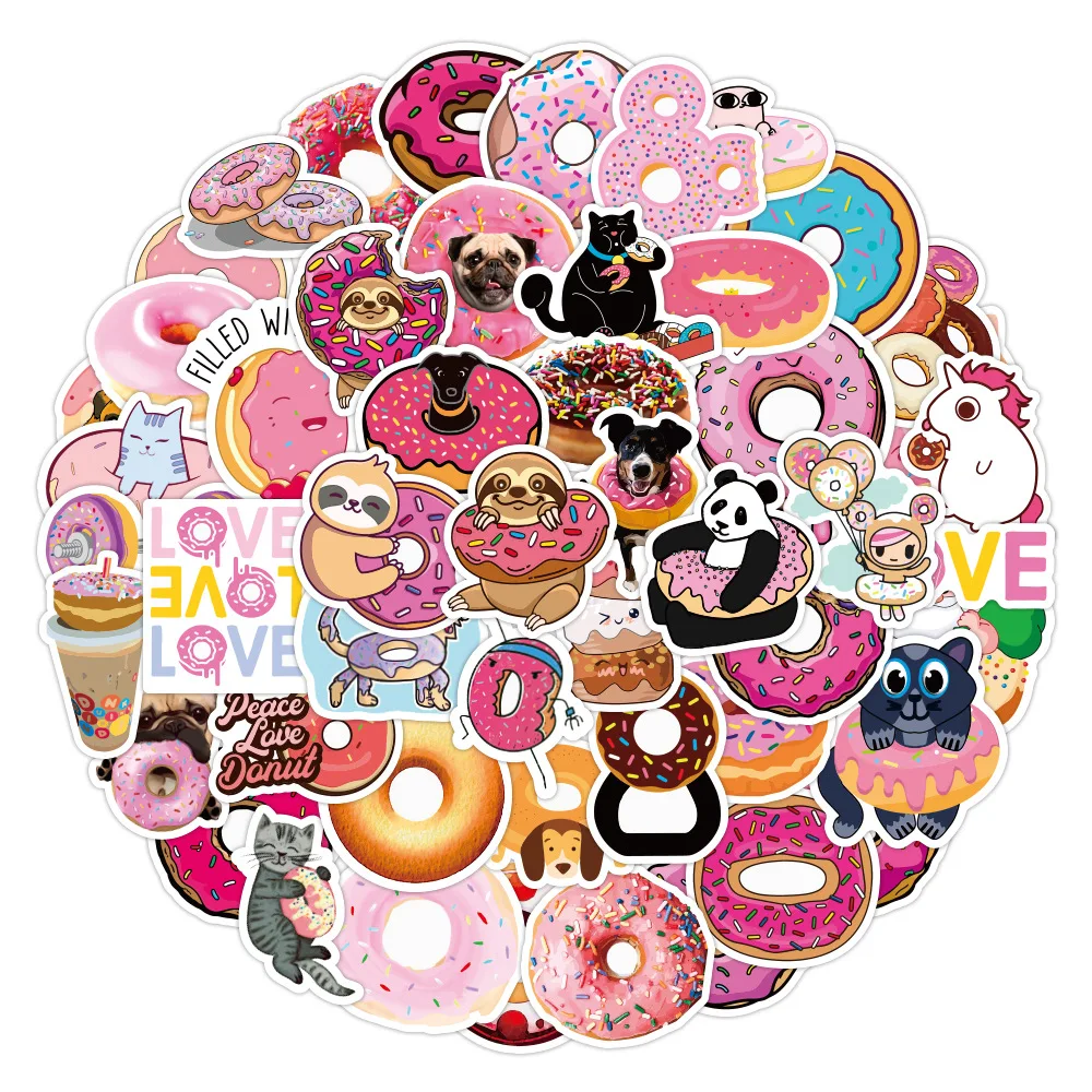 10/30/50PCS Cute Donuts Stickers Aesthetic for Laptop Skateboard Fridge Phone Waterproof Graffiti Decals Sticker Packs Kid Toys