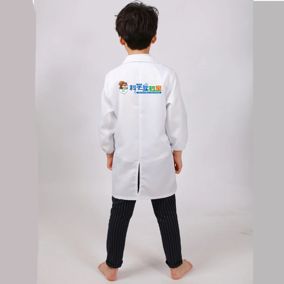 1pc Custom Logo Kid White Lab Coat Doctor Nurse Hospital Scientist School Fancy Dress cosplay Costume for Students Adults boys