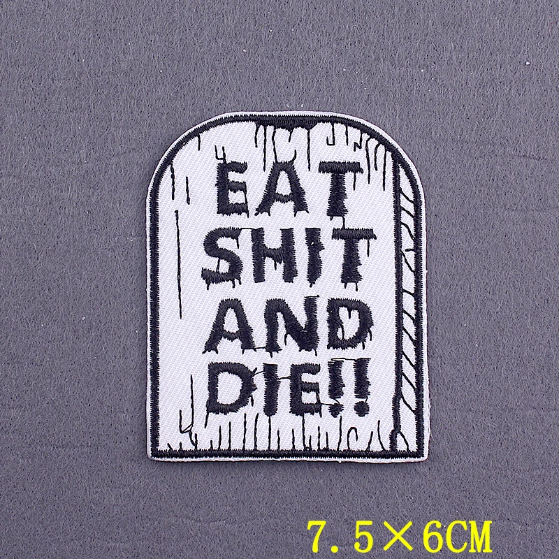 Schedel Ijzer Op Geborduurde Patches Diy Punk Zwart En Wit Patches Voor Kleding Thermoadhesive Patches Op Jacket Applique Decor