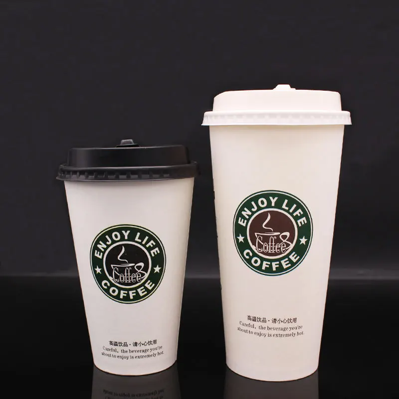 Large 100pcs/Pack Paper Coffee Cup Disposable Paper Milk Tea Drinking Cup With Lid Cover Eco Friendly Party Supplies Accessories