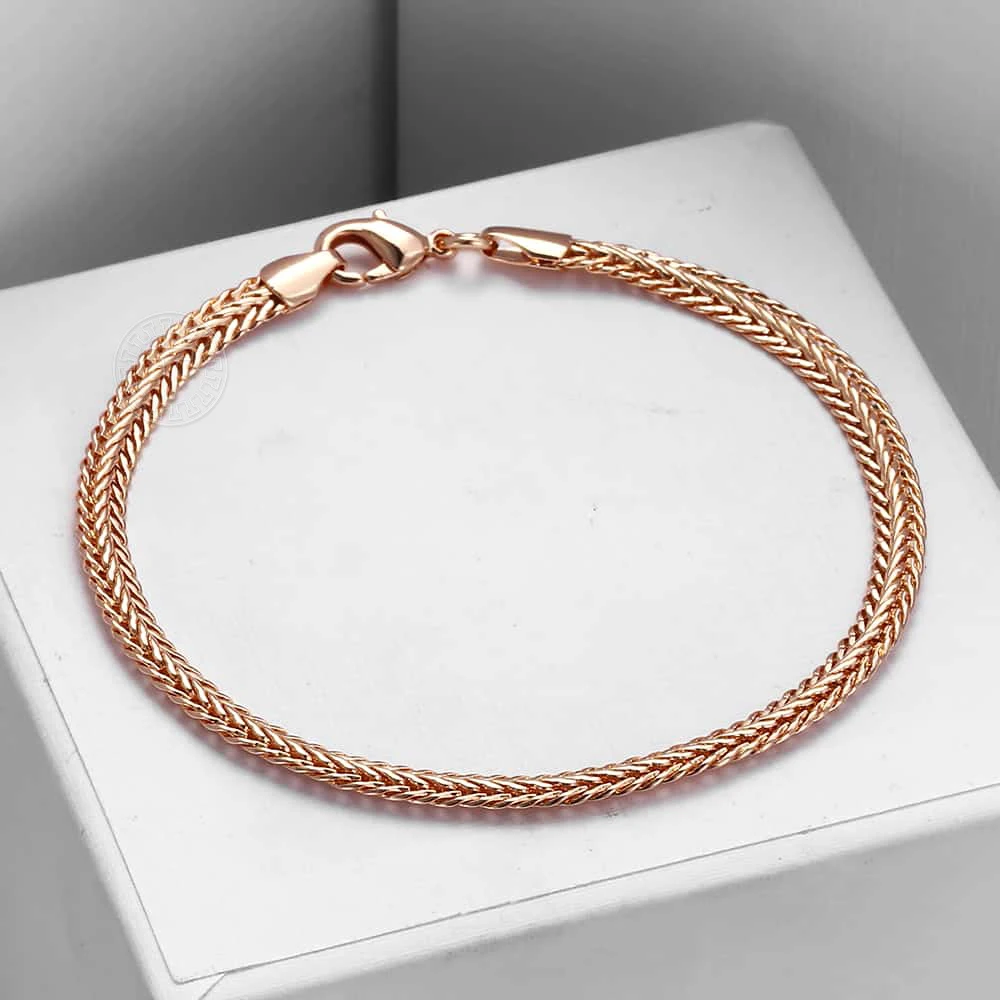 2-6mm Girls Womens Bracelet Chain 585 Rose Gold Color Braided Foxtail Link Bracelet Marina Stick Wristband Jewelry 20cm CB01A