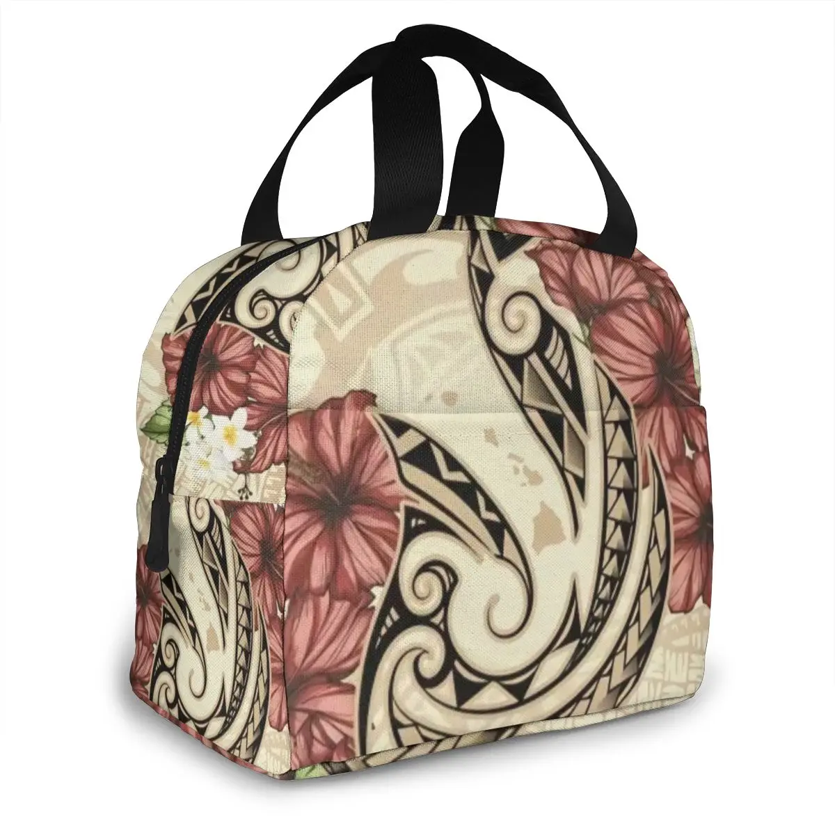 Hawaiian Pattern Picnic Fresh Cooler Bags Waterproof Portable Zipper Thermal Oxford Lunch Bags For Women Lunch Box Tote Food Bag