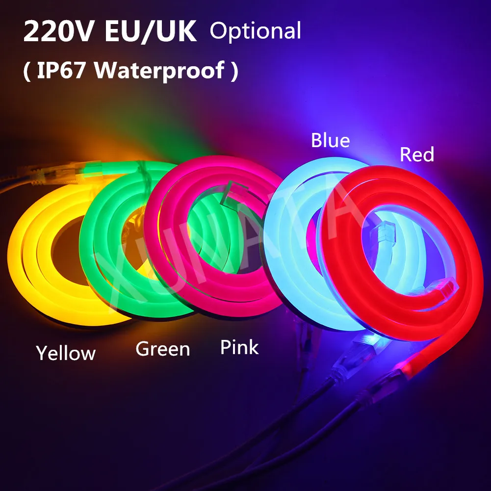 220V Neon Light Strip SMD 2835 LED Strip Waterproof Outdoor Use Flexible Tape Neon Sign LED Light Strip with EU Plug