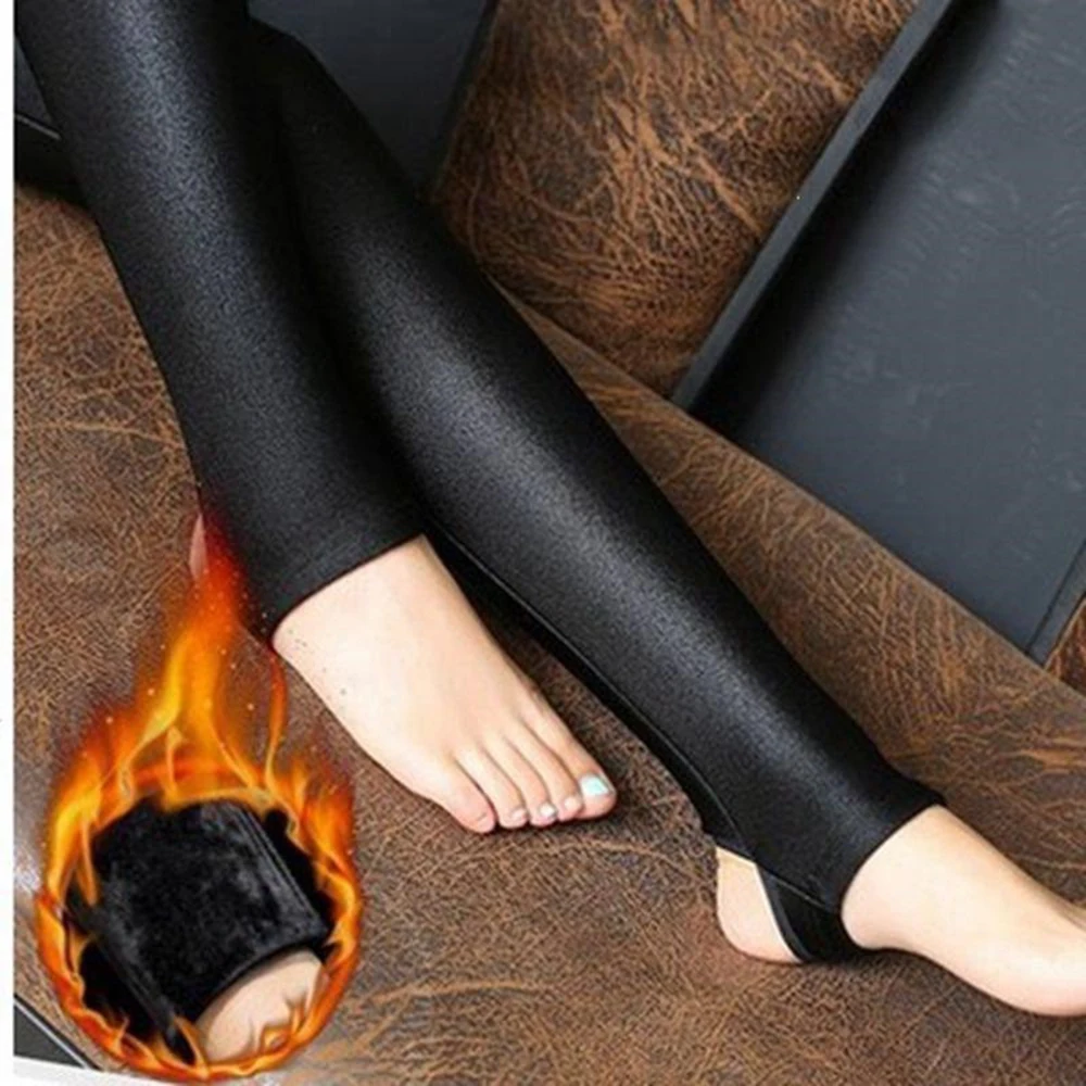 Winter Thick Leggings Solid Slim Pants Fashion Lady fleece Warm Leggings Casual Black Shiny High Waist Leggings skinny trousers