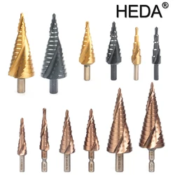 5/9/15 schritte 4-32mm High Speed Stahl Spiral Rillen Metall Konische Bohrer HSS schritt Kegel Cutter Werkzeuge Titan Beschichtet Metall Bit