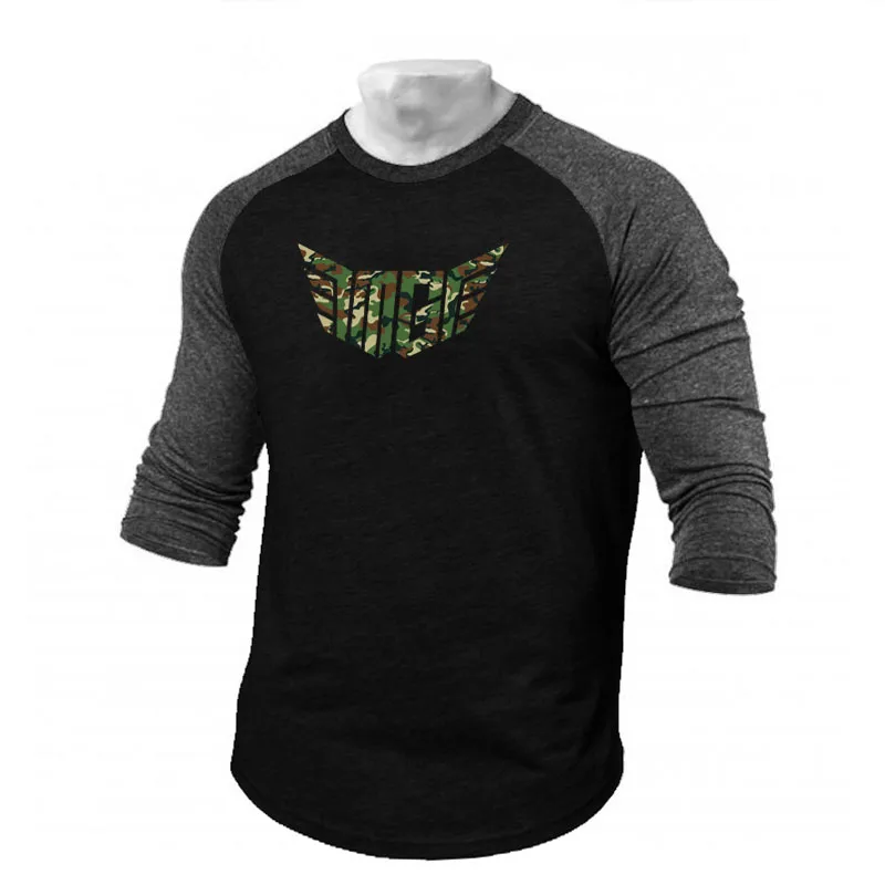 Mens Brand Casual Sporting Clothing Print T-Shirt Autumn Pullover O-Neck Fashion Running Comfortable Slim Fit 3/4 Sleeve TShirt
