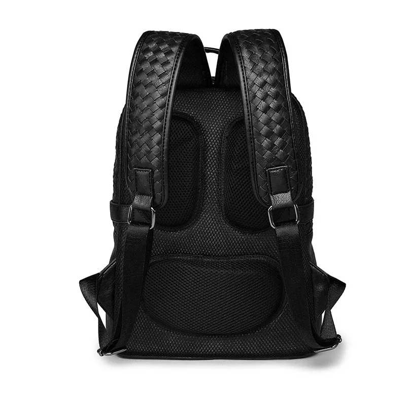 Men Backpack Vintage Casual Leisure Weaving Soft Leather Sheepskin Laptop Women Men Backpack Male Travel Bags