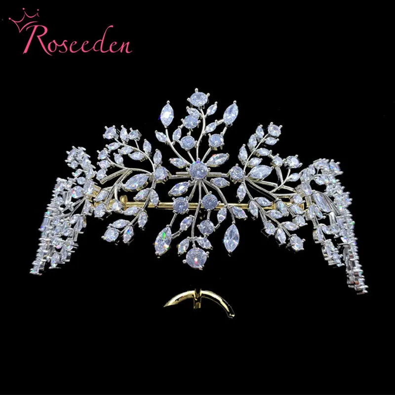 Luxury Shiny Cubic Zircon Bridal Headband Wedding CZ Tiara Austrian Hair Jewelry RE3916