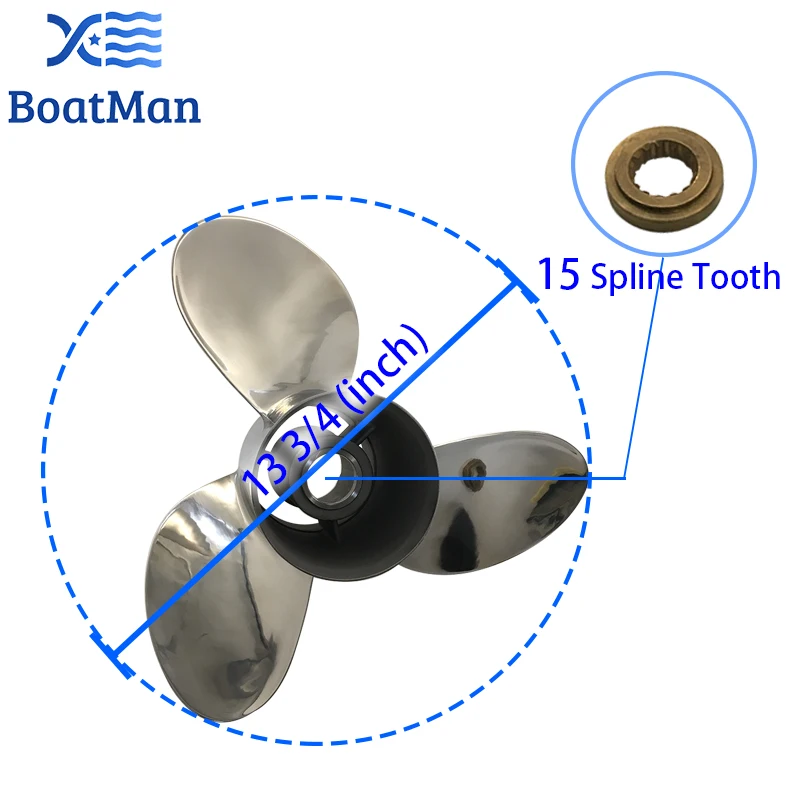 Outboard Propeller 13 3/4X21 For Suzuki Engine 150-225 HP Stainless Steel 15 Tooth splines Outlet Boat Parts SS13-3400-021