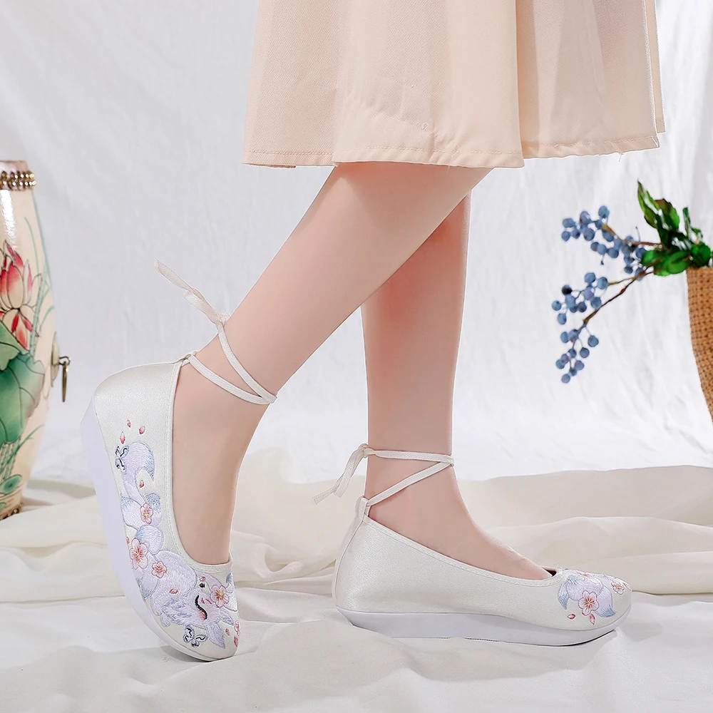 Veowalk Women Cotton Embroidered Soft Platform Flats Comfortable Autumn Winter Faux Fur Lining Ankle Strap Sneakers Shoes