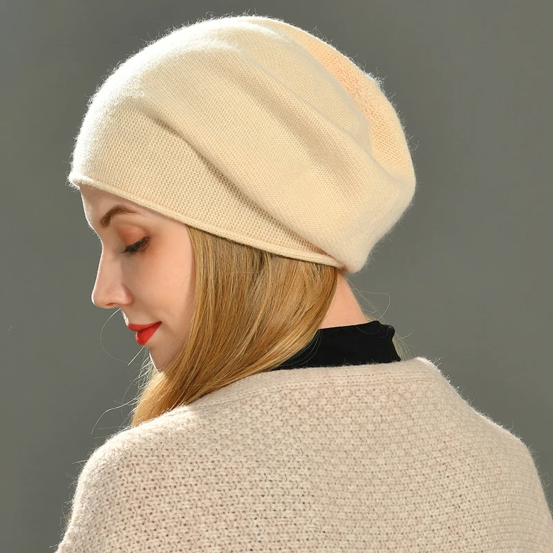 Women Slouch Beanies Skullies High Quality Female Solid Cashmere Wool Knit Beanie Hat Girl Winter Warm Bonnet Outdoor