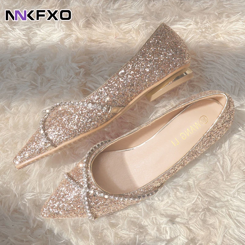 

Princess blingbling Shoes Ladies Glitter Flats Sequins Bridal Shoes Girls Bridemaid Ballets Loafers Female Crystal Shoes vc2587