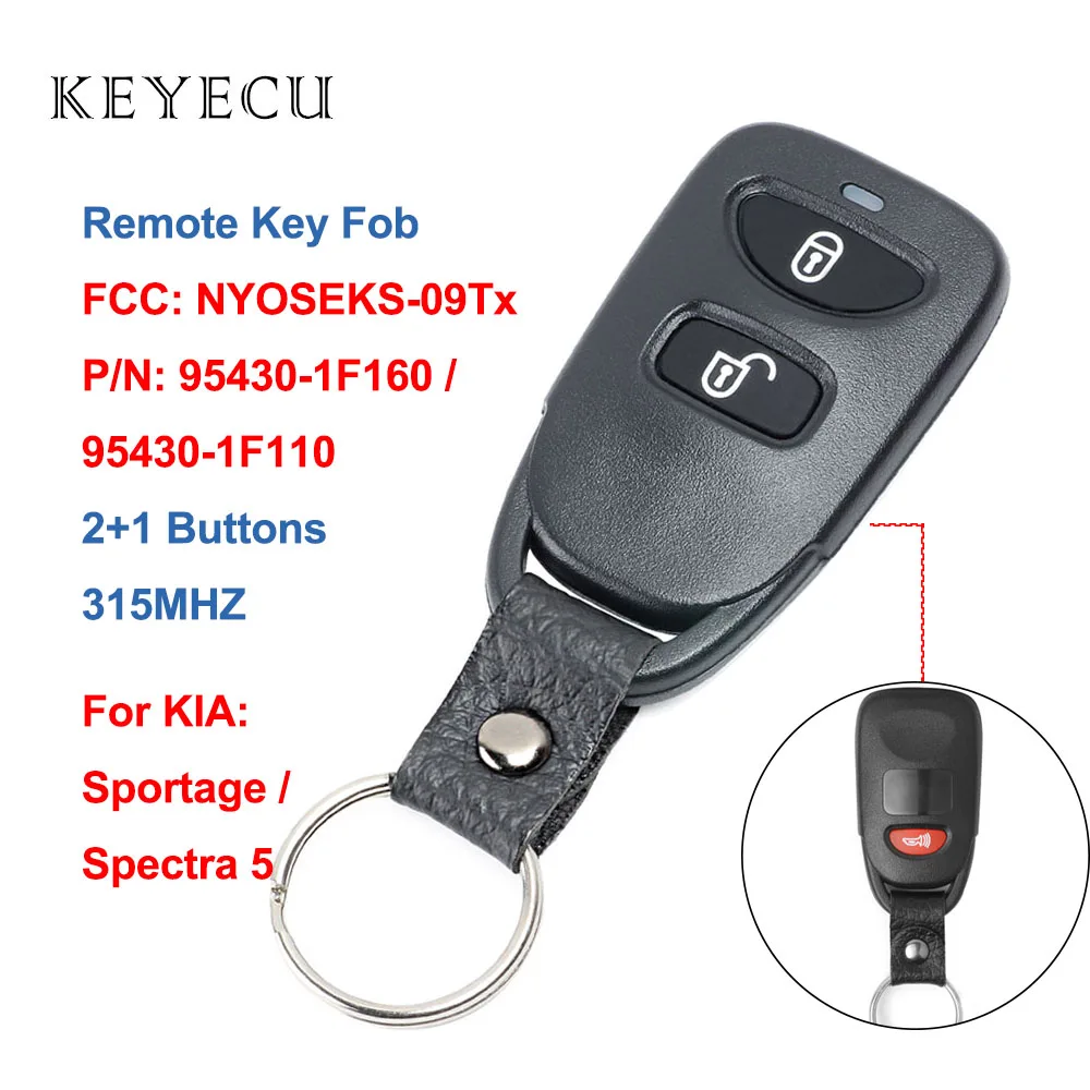 Keyecu 3 Buttons Remote Car Key Fob 315MHZ for Kia Spectra 5 2008-2009, Sportage 2005 2006 2007 2008 2009 2010, NYOSEKS-09Tx