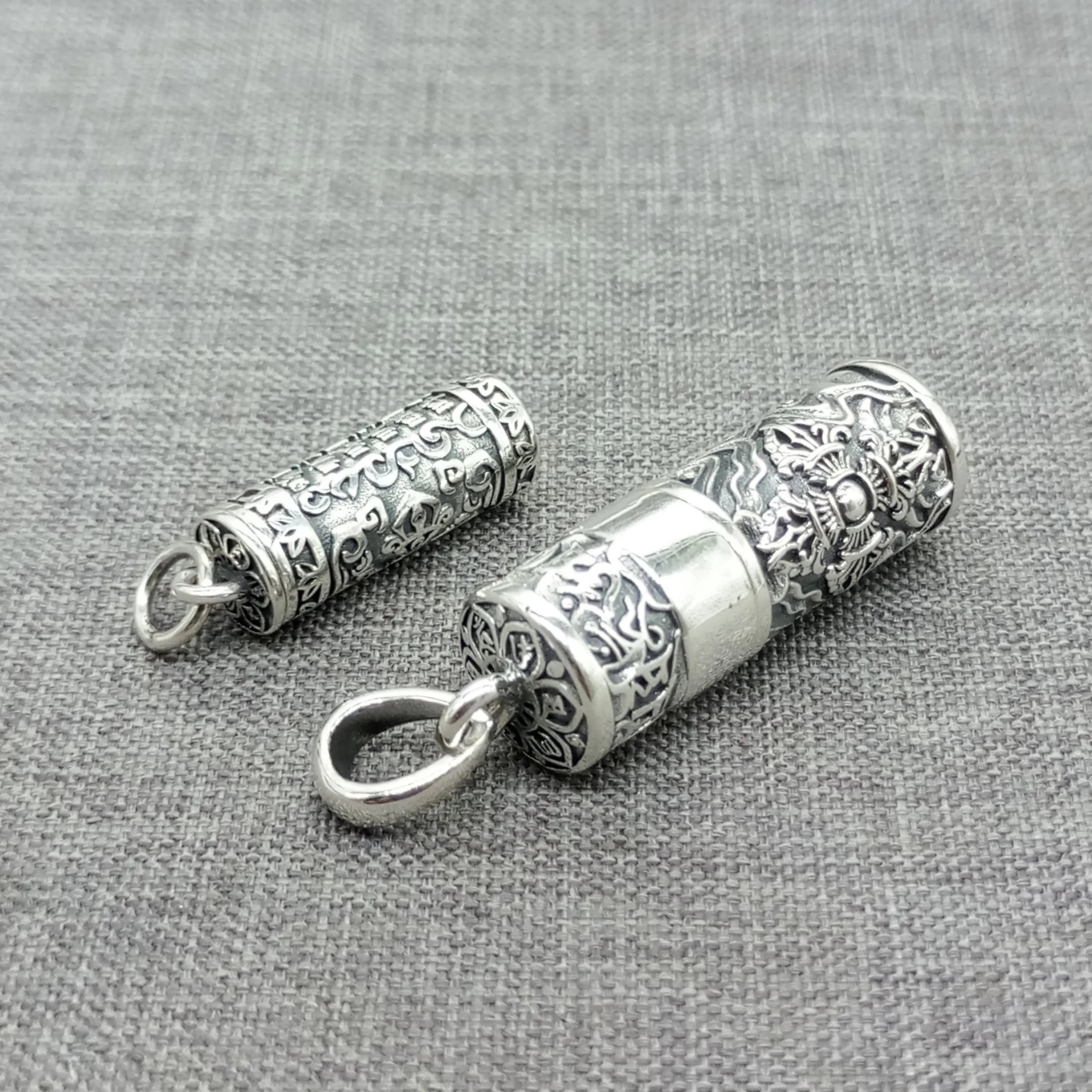 990 Fine Silver Om mani padme hum Locket Pendant Prayer Memory Wish Box for Necklace