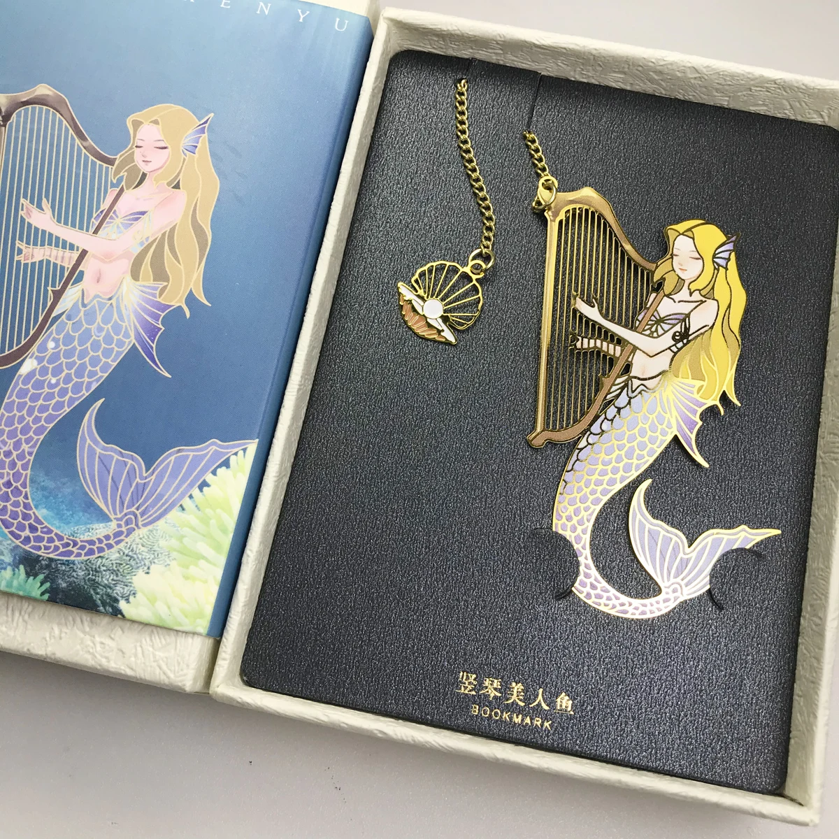 Arpa sirena latón marca de paginación Vintage hueco Metal marcapáginas regalos creativos arte Retro regalos escuela Oficina suministros