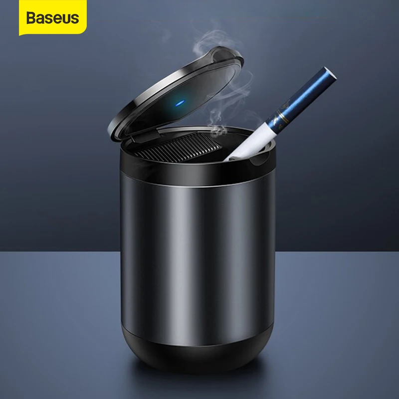 USERX Baseus Car Ashtray LED Light Alloy Ash Tray Aluminum Cup Portable Smokeless Auto Ashtray Flame Retardant Cigarette Holder