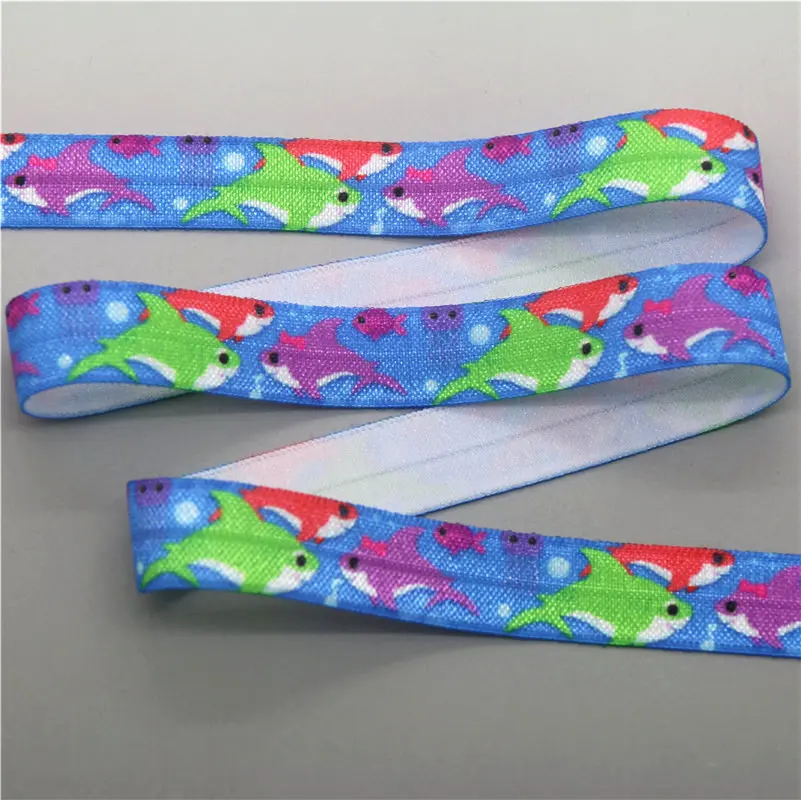 DHK 5/8\'\' 5yards fox shark dinosaur animals printed Fold Elastic FOE stretch ribbon hairbow headwear headband DIY OEM E1634