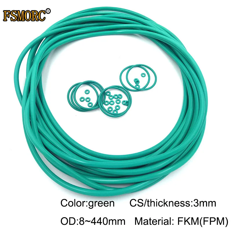 Green FKM o rings OD8mm~440mm*3mm thickness/CS Oil resistant acid and alkali resistant sealing Gasket FPM o-ring