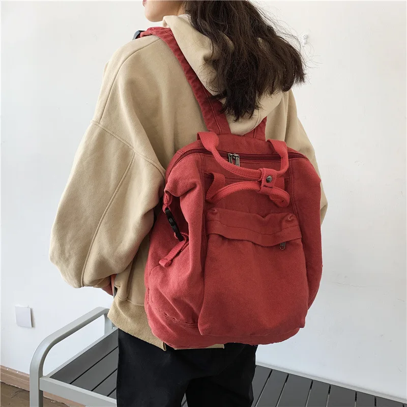 New Solid Color Women\'s Backpack Simple School Bag For Teenage Girl Shoulder Travel Bag School Pack Large Capacity Backpack