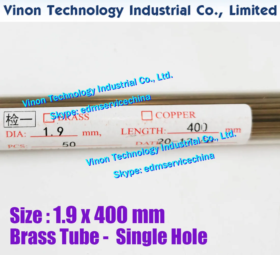 (50PCS/LOT) 1.9x400MM EDM Brass Tube Single Hole, Brass EDM Tubing Electrode Tube Single Channel, Diameter 1.9mm, 400mm Long