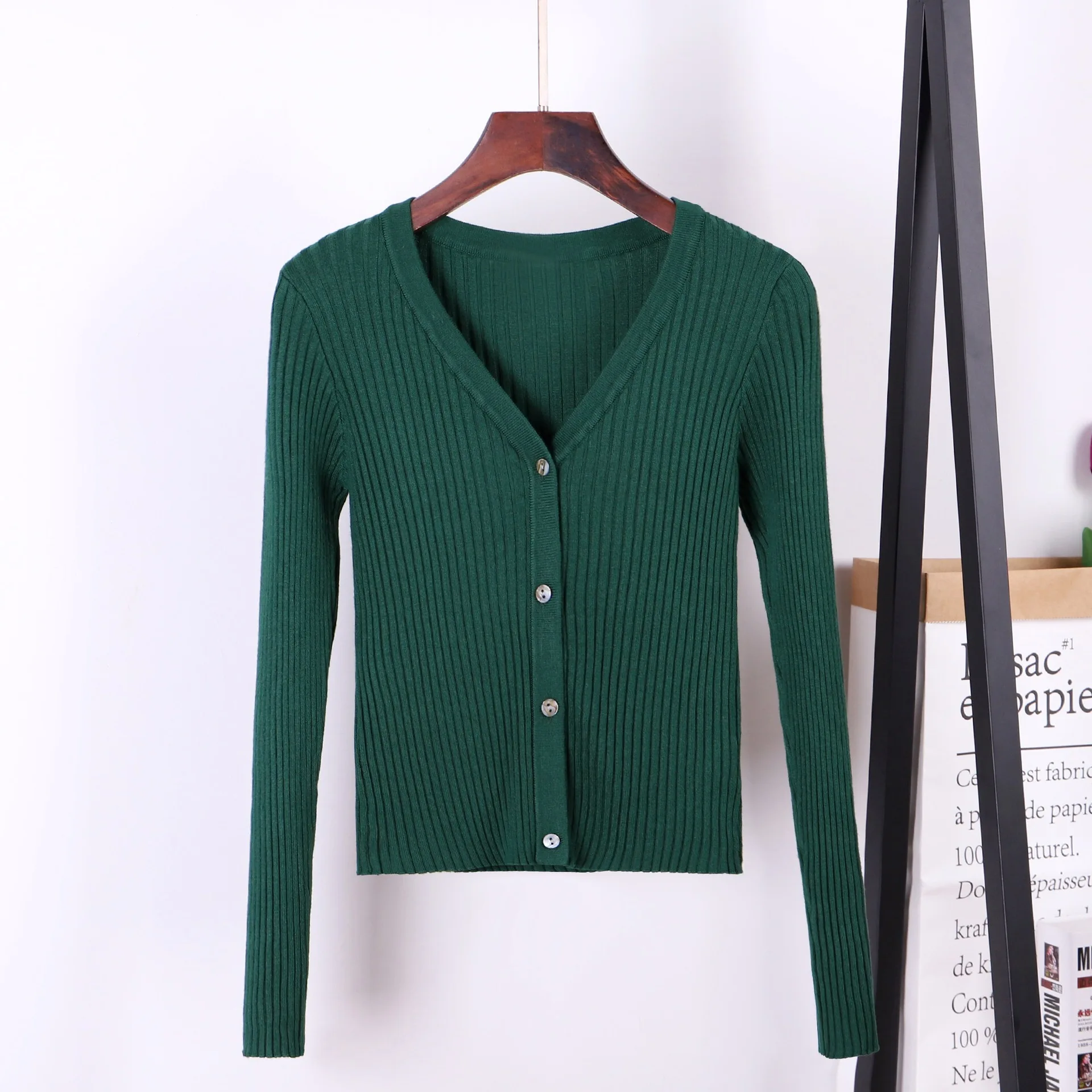 V-neck Thread Short Sweater Women's Long Sleeve Knit Sweater Slim Thin High Waist Jacket Feminine Streetwear