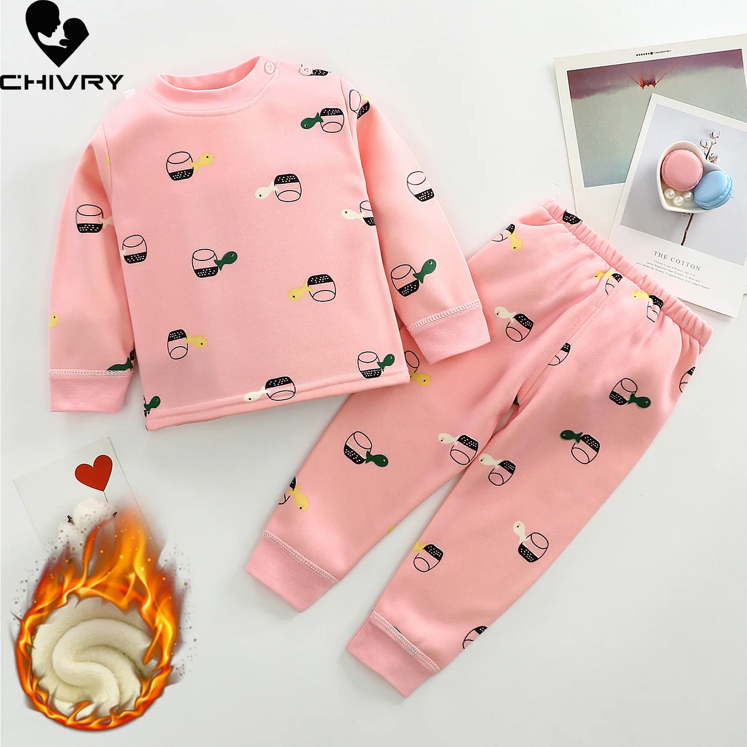 Neue 2021 Kinder Jungen Verdicken Pyjama Sets Cartoon Oansatz Tops mit Hosen Baby Mädchen Herbst Winter Weichen Warmen Schlaf Kleidung sets