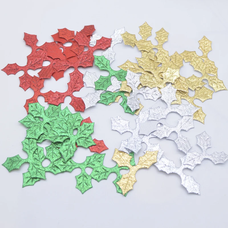 100Pcs 35*28mm Gold and Silver Cloth Applique Holly Leaves Patches for DIY Hats Crafts Sewing Fabric Christmas Decor Accessories