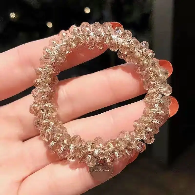 Perle Mehrfarbige Perlen Haargummi Dame Elastisches Haarseil Einfache Metallbleche Scrunchies Pferdeschwanz Kopfschmuck für Frauen Accessoires – Detail 8