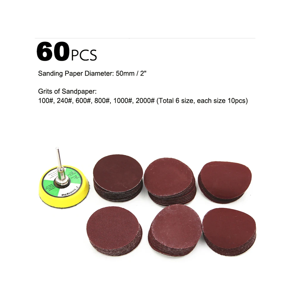 사포 2 개 50mm 60 개 세트 1 인치 25mm 100 개, 플로킹 및 브로치 디스크 사포