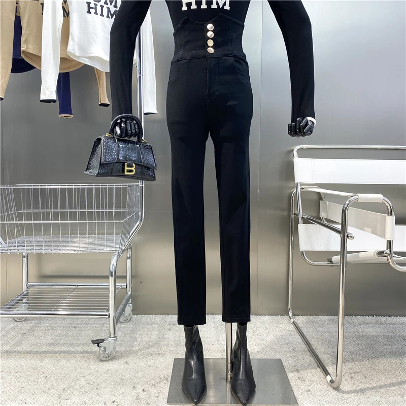 

New 2021 Black Leggings With Crossed Back Super High Waist Plush Breasted Bottoms And Versatile Tight Elastic Boots And Pants