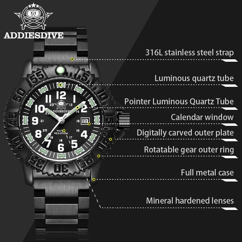 ADDIES Top Military Nylon Strap Sport Watches Men Luxury Waterproof Luminous Quartz Wrist Watch Man Clock Relogio Masculino