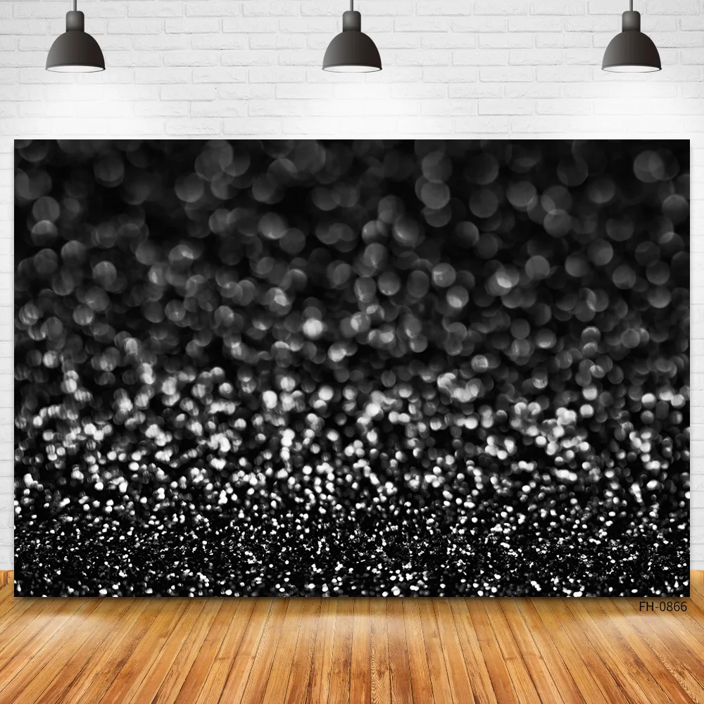 Black Happy Birthday Party Customize Decoration Photocall Background Glitter Bokeh Photo Studio Booth Baby Photography Backdrops