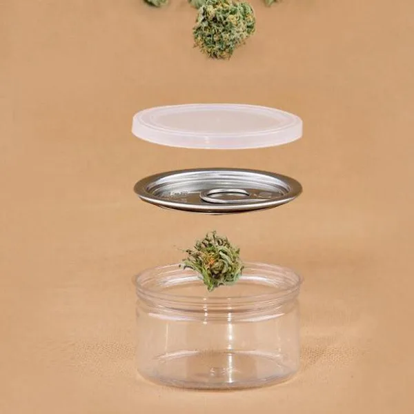 Clear Plastic Jar PET with Metal Lid Airtight Tin Can Pull Ring Concentrate Container Food Herb Storage 100ML