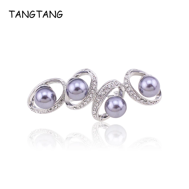 TANGTANG New Brooch For Women Simulated Grey Pearl Brooch Silver Colour Brooches Unique Jewelry Gift Female Ornament Accessories