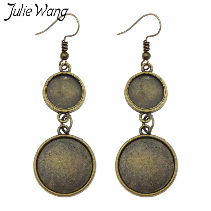 Julie Wang 1 Pair Bezel Cabochon Settings Antique Bronze Blank Tray Zinc Alloy Base Earrings Jewelry Making Accessory