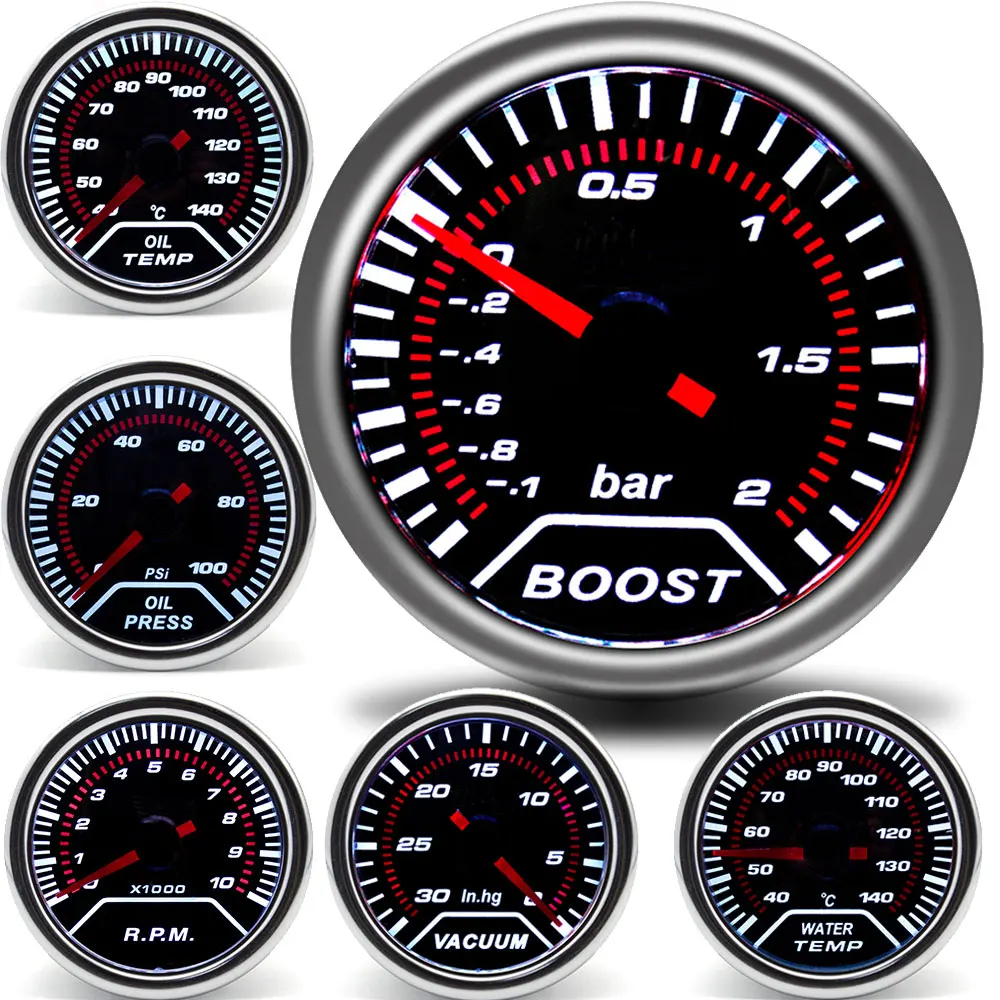 

2" 52mm Car Boost Gauge Boost Turbo Bar PSI Tachometer Water Temp Oil Temp Oil Press Exhaust Gas Temp Gauge Voltmeter RPM Meter