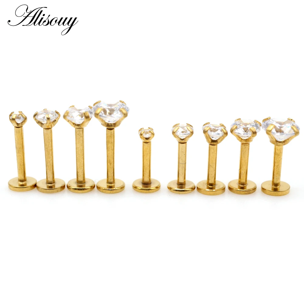 Alisouy 1pc Internally Threaded Prong Round Opal Zircon flat bottom Labret Stud Ear Tragus Cartilage Earring Lip Ring Piercing