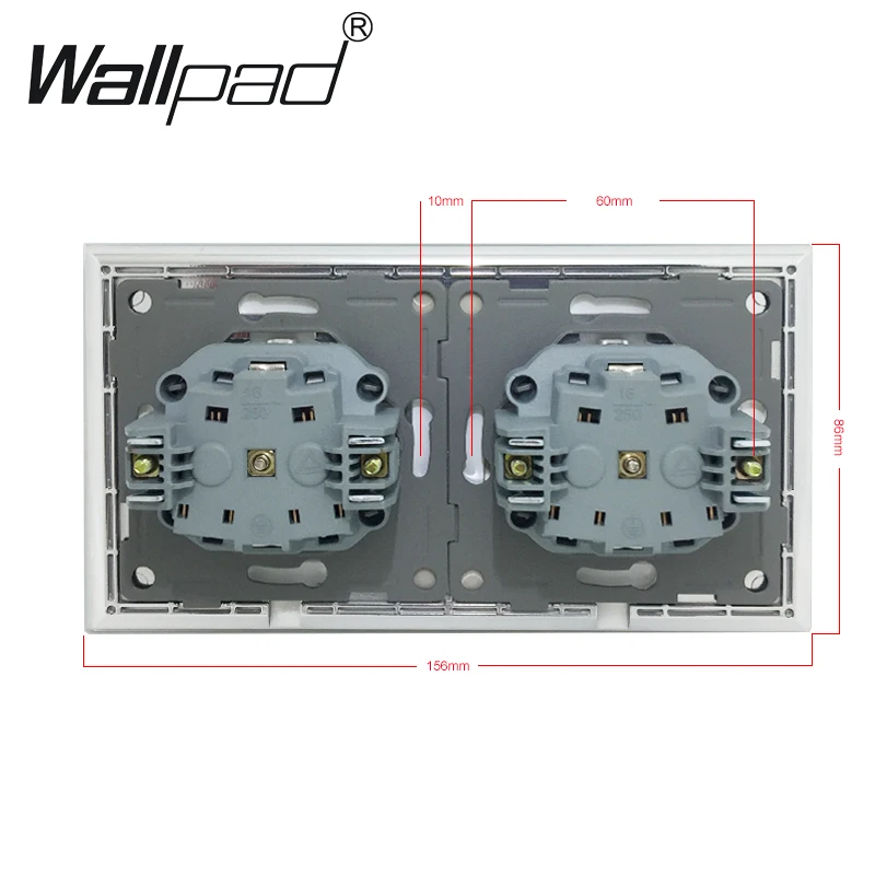 Hot Selling CE Approved Wallpad Luxury Tempered Glass EU European Standard 156*86mm Double 16A Plug EU Wall Socket with Claws
