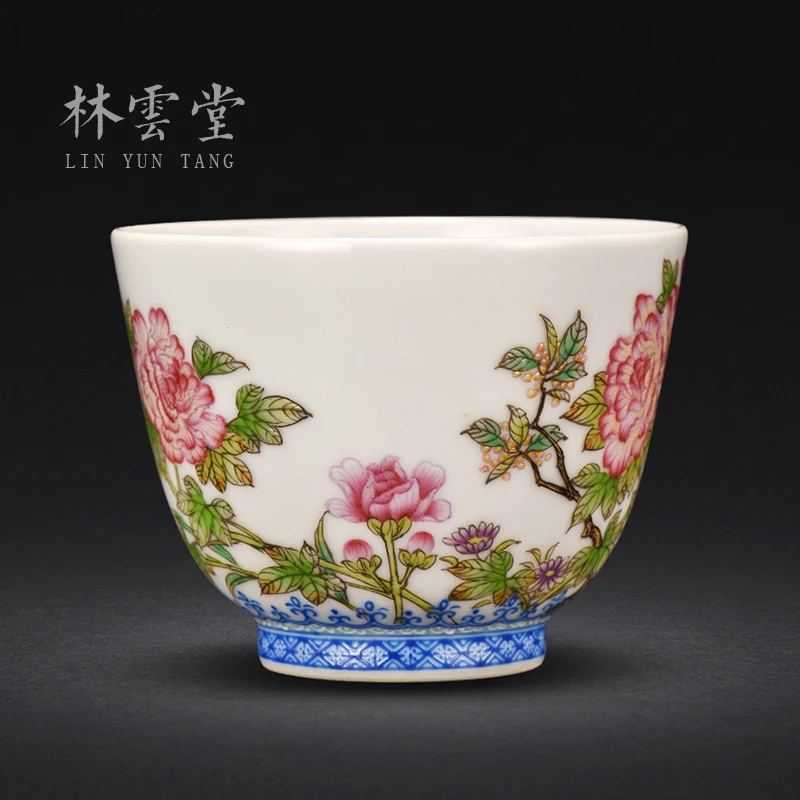 Lin Yuntang pastel flowers masters cup high-grade sample tea cup jingdezhen kung fu tea cups of tea