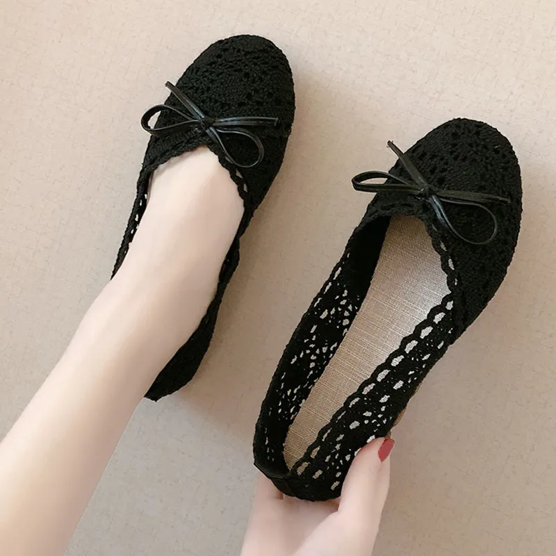 2024 Summer Women\'s Ballet Flats Shoes Woman Hollow Outs Lace Fisherman Shoes Female Lazy Loafers Single Shoes Flat Sandals shoe