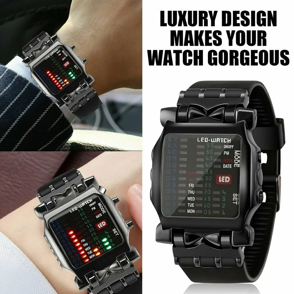 

Fashion Square Binary LED Digital Watches Men Sports Watches Rubber Band Electronic Watch Men Watches Montre Homme Reloj Hombre