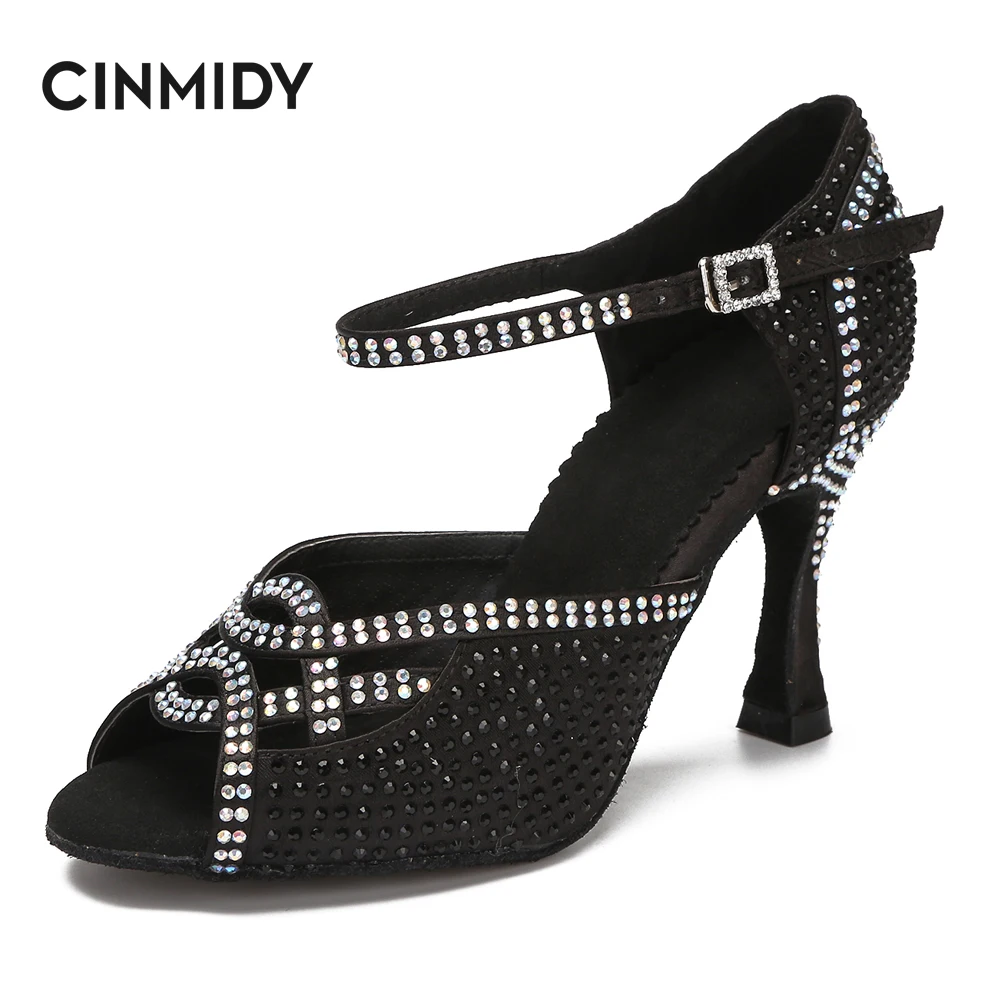 

CINMIDY Women's Rhinestone Dance Heels Soft Sole Latin Dance Shoes for Tango Salsa Rumba Samba Ballroom Party Fashion Sandals